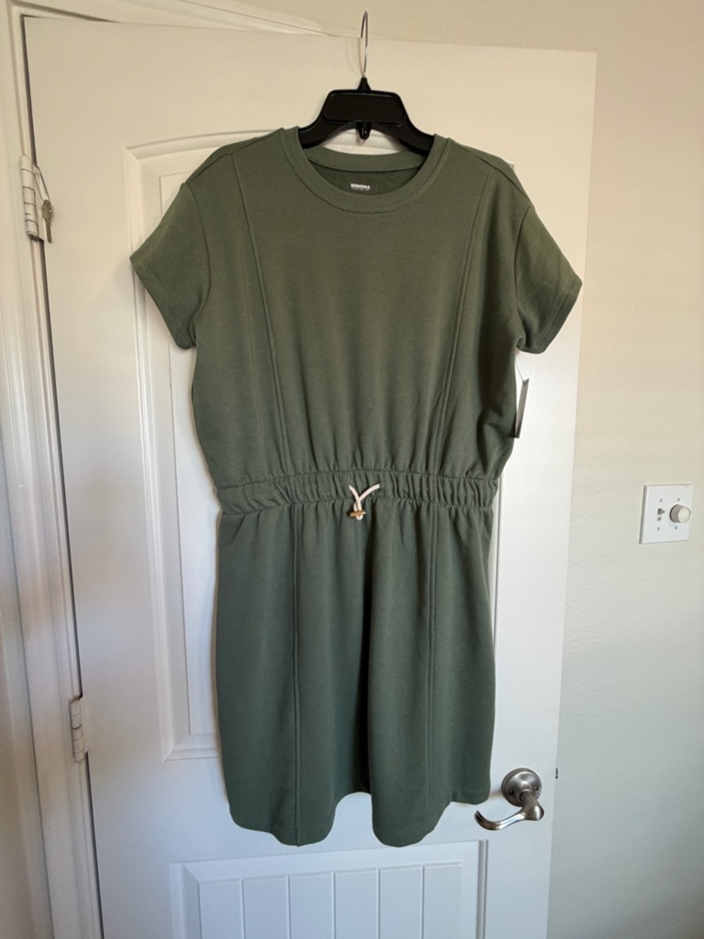 Sonoma Olive Green Short Sleeve Drawstring Mini Dress